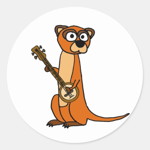 Cute Mongoose Playing Banjo Cartoon Classic Round Sticker