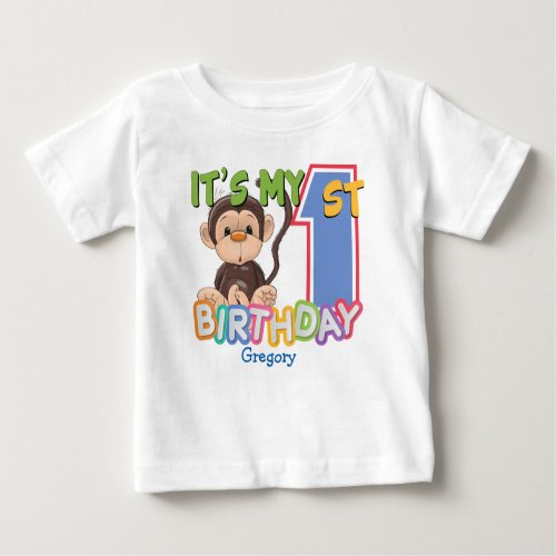 Cute Monkey 1st Birthday Baby T_Shirt