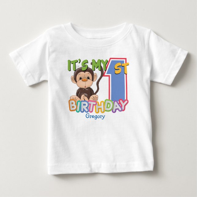 Cute Monkey 1st Birthday Baby T-Shirt (Front)