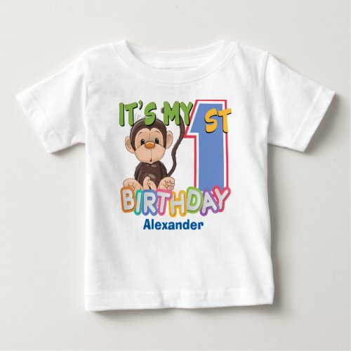 Cute Monkey 1st Birthday Baby T_Shirt