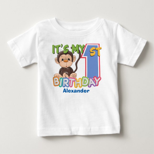 Cute Monkey 1st Birthday Baby T-Shirt (Front)