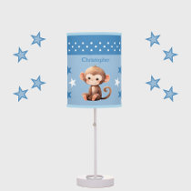 Cute monkey add name stars blue table lamp