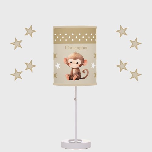 Cute monkey add name stars brown table lamp
