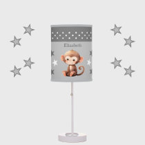 Cute monkey add name stars grey table lamp