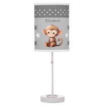 Cute monkey add name stars grey table lamp