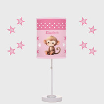 Cute monkey add name stars pink table lamp