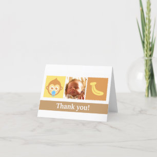 Cute Monkey and Banana Baby Shower Letterpress Thank You Card