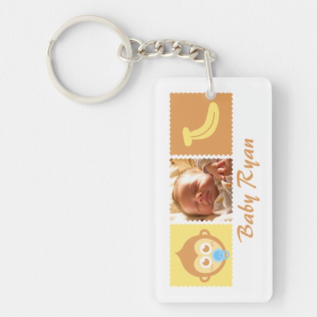 Cute Monkey and Banana for Newborns Keychain (Front)