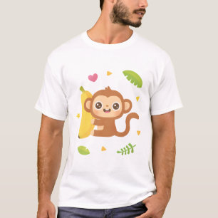 Cute Monkey and Banana Pattern T-Shirt
