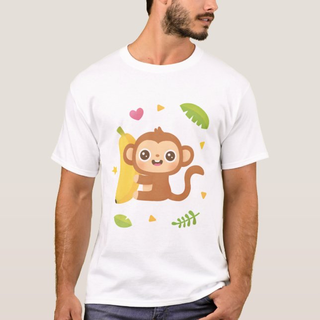 Cute Monkey and Banana Pattern  T-Shirt (Front)