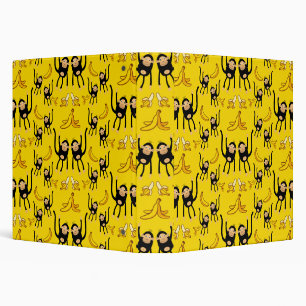 Cute Monkey And Banana Print 3 Ring Binder