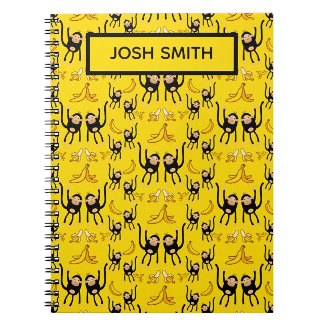 Cute Monkey And Banana Print Notebook (Front)