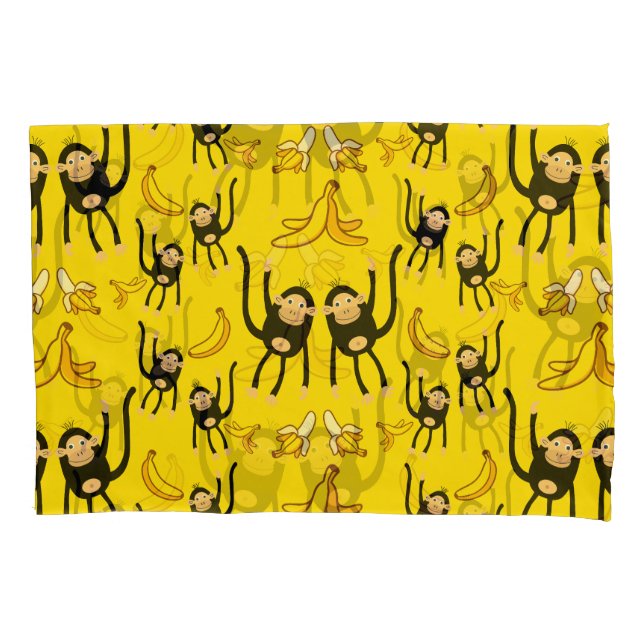 Cute Monkey And Banana Print Pillow Case (Front-Left)