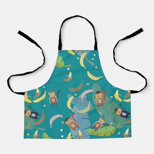 Cute Monkey and Bananas in Tree Pattern Apron