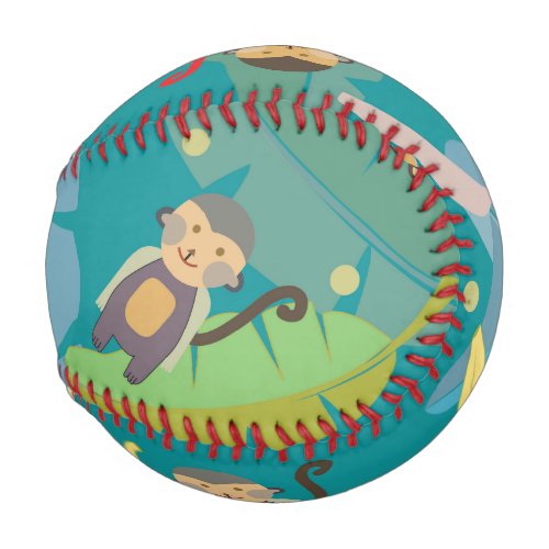 Cute Monkey and Bananas in Tree Pattern Baseball