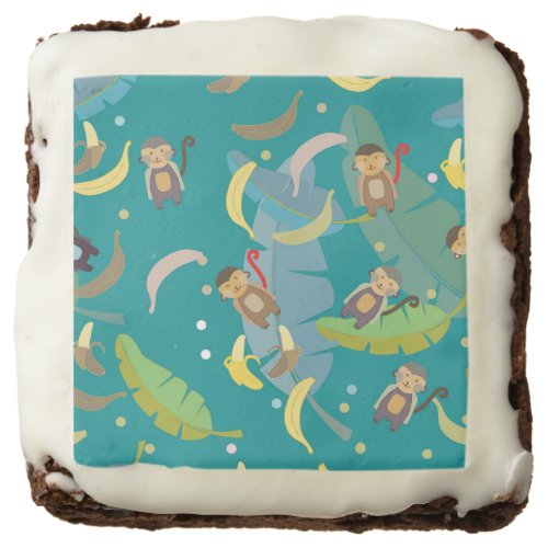 Cute Monkey and Bananas in Tree Pattern Birthday Brownie