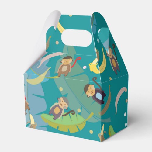 Cute Monkey and Bananas in Tree Pattern Birthday Favor Boxes
