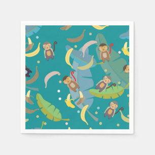 Cute Monkey and Bananas in Tree Pattern Birthday Napkins