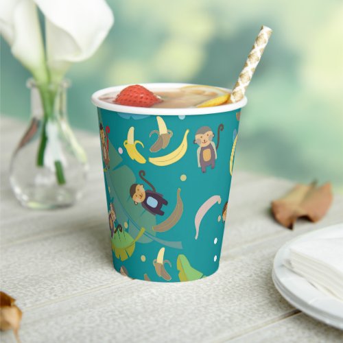 Cute Monkey and Bananas in Tree Pattern Birthday Paper Cups