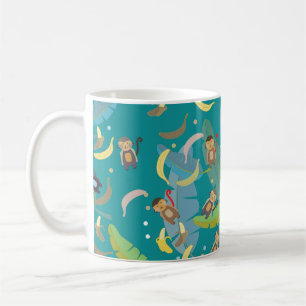 Cute Monkey and Bananas in Tree Pattern Coffee Mug