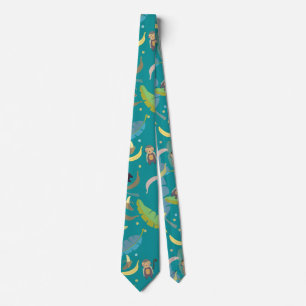 Cute Monkey and Bananas in Tree Pattern Neck Tie