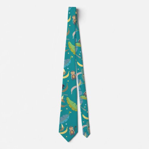 Cute Monkey and Bananas in Tree Pattern Neck Tie