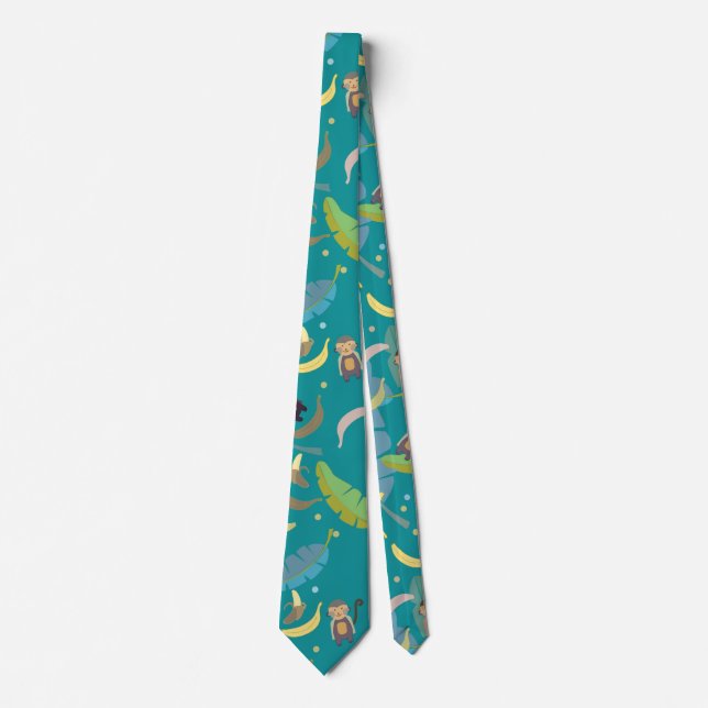 Cute Monkey and Bananas in Tree Pattern Neck Tie (Front)