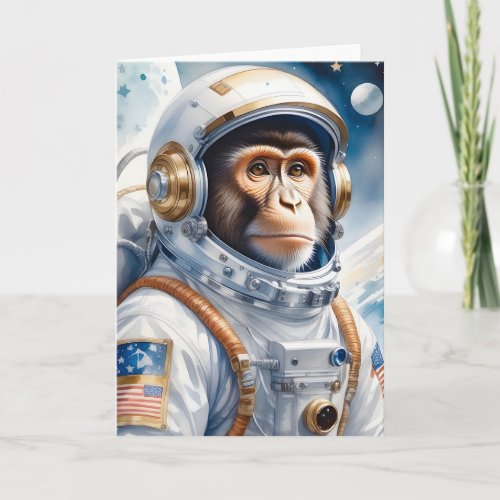 Cute Monkey Astronaut in Outer Space Portrait  Card