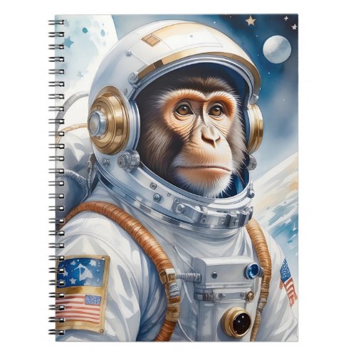 Cute Monkey Astronaut in Outer Space Portrait Notebook