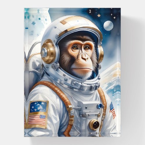 Cute Monkey Astronaut in Outer Space Portrait Paperweight