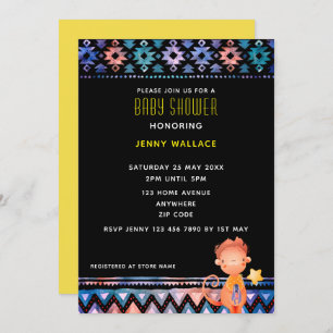 Cute Monkey Baby Shower Black background Invitation