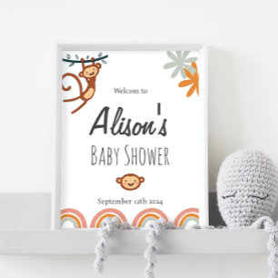 Cute Monkey Baby Shower Welcome Sign