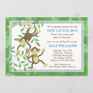Cute Monkey Banana Baby Shower Invitation
