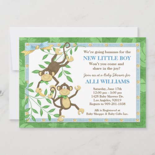 Cute Monkey Banana Baby Shower Invitation