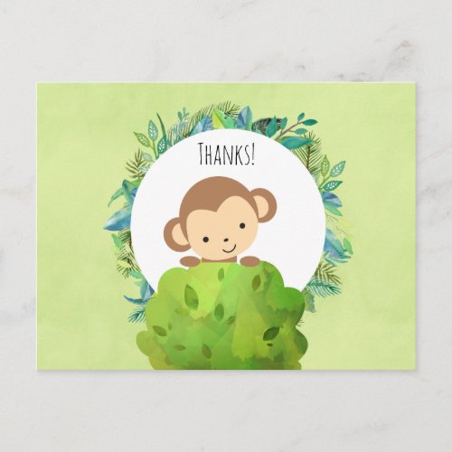 Cute Monkey Behind a Bush Party Thank You Postcard