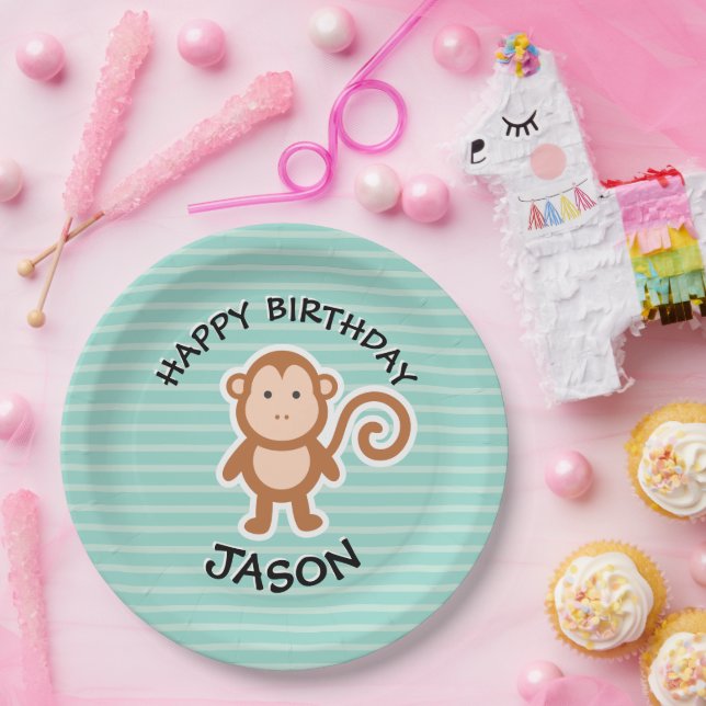 Cute Monkey Birthday Party Animals Paper Plates (Party)