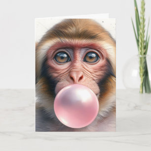 Cute Monkey Blowing Bubbles Bubble Gum Blank Card