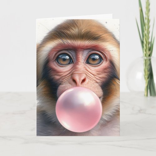 Cute Monkey Blowing Bubbles Bubble Gum Blank  Card