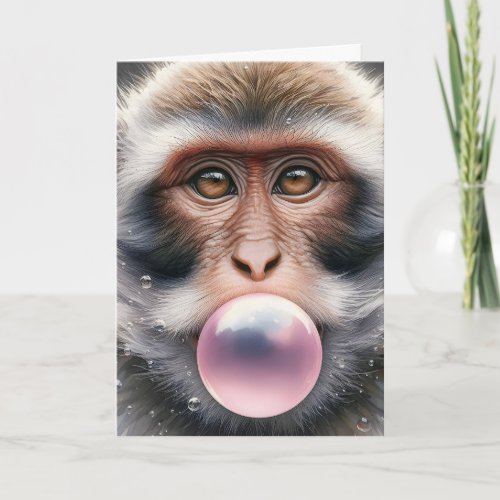 Cute Monkey Blowing Bubbles Bubble Gum Blank Card
