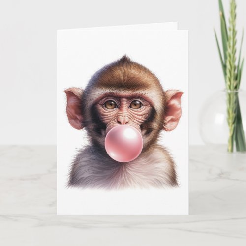 Cute Monkey Blowing Bubbles Bubble Gum Card