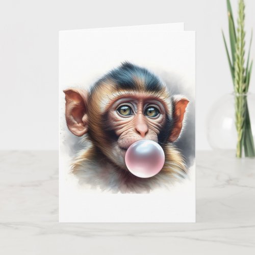 Cute Monkey Blowing Bubbles Bubble Gum Card