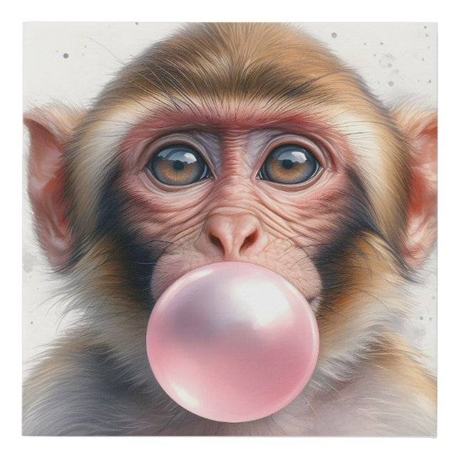 Cute Monkey Blowing Bubbles Bubble Gum Faux Canvas (Front)