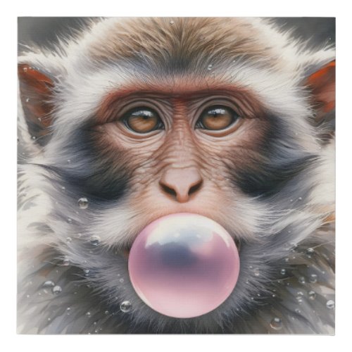 Cute Monkey Blowing Bubbles Bubble Gum Faux Canvas