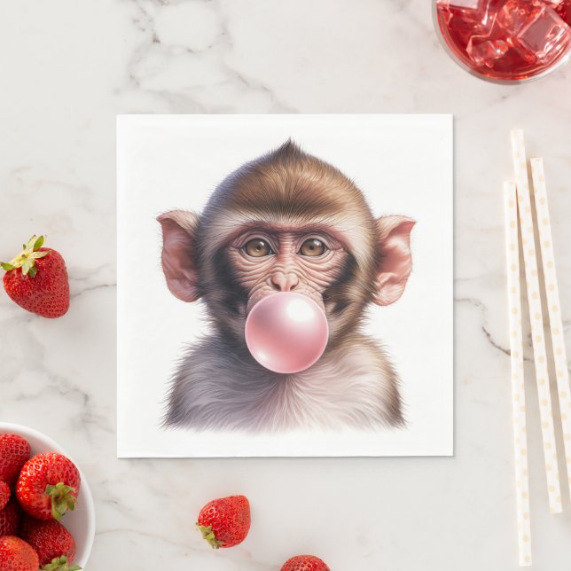 Cute Monkey Blowing Bubbles Bubble Gum Napkins (Insitu)