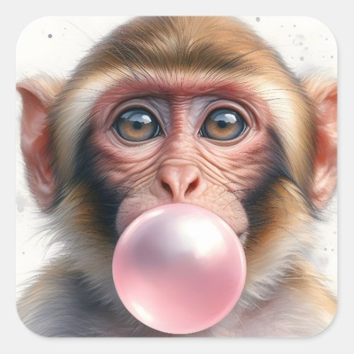 Cute Monkey Blowing Bubbles Bubble Gum  Square Sticker