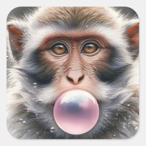 Cute Monkey Blowing Bubbles Bubble Gum  Square Sticker