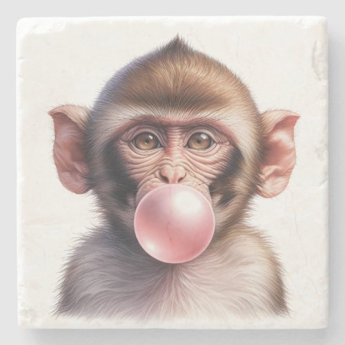 Cute Monkey Blowing Bubbles Bubble Gum Stone Coaster