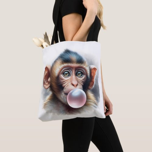 Cute Monkey Blowing Bubbles Bubble Gum Tote Bag