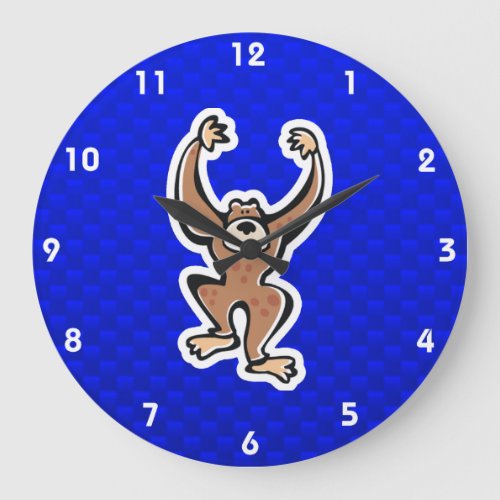Cute Monkey Blue Large Clock