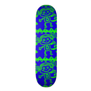 Cute Monkey Blue Lime Green Animal Pattern Skateboard Deck